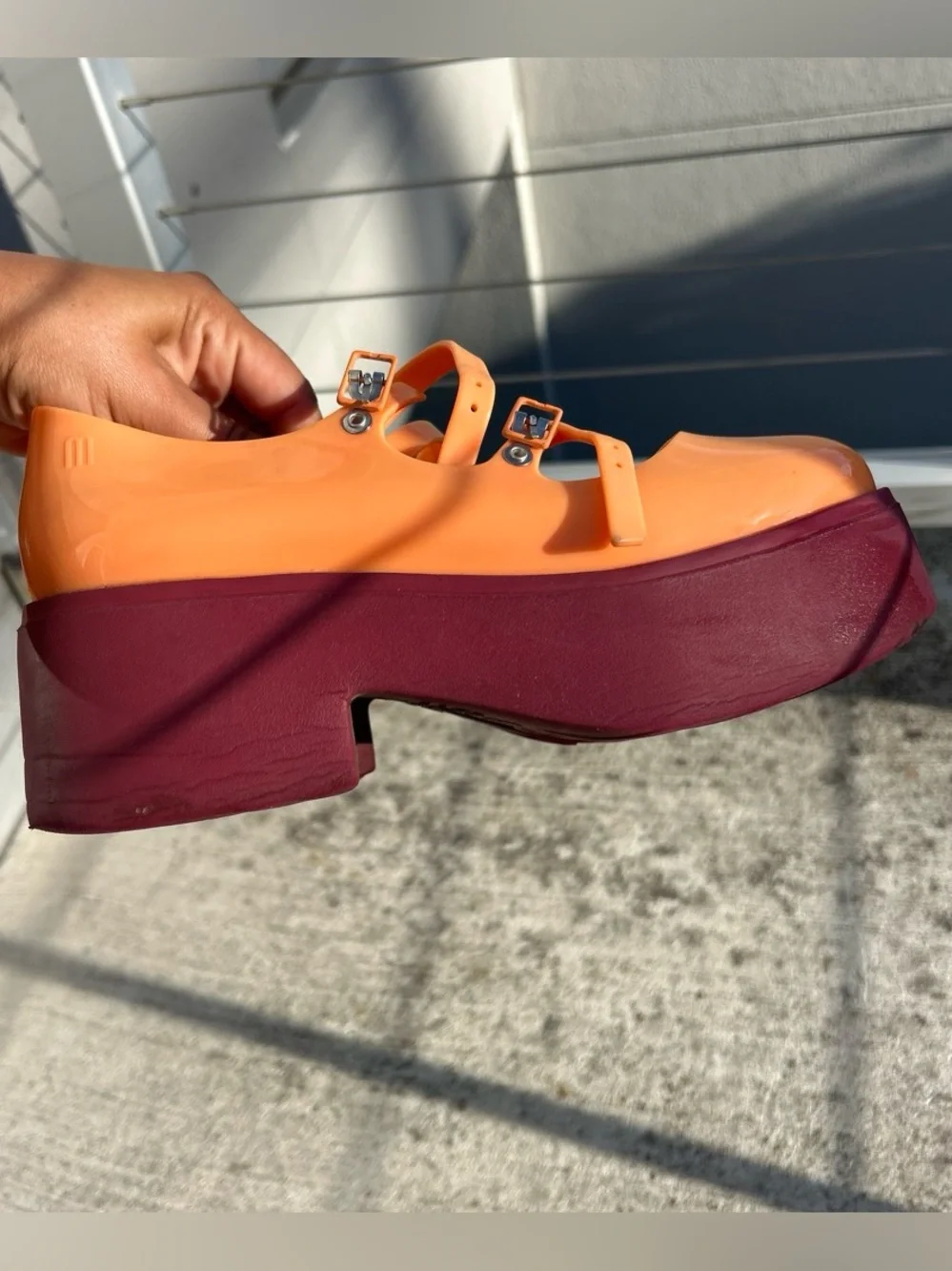 Melissa  Farah Orange Double-Strap Mary Jane Platform Shoes